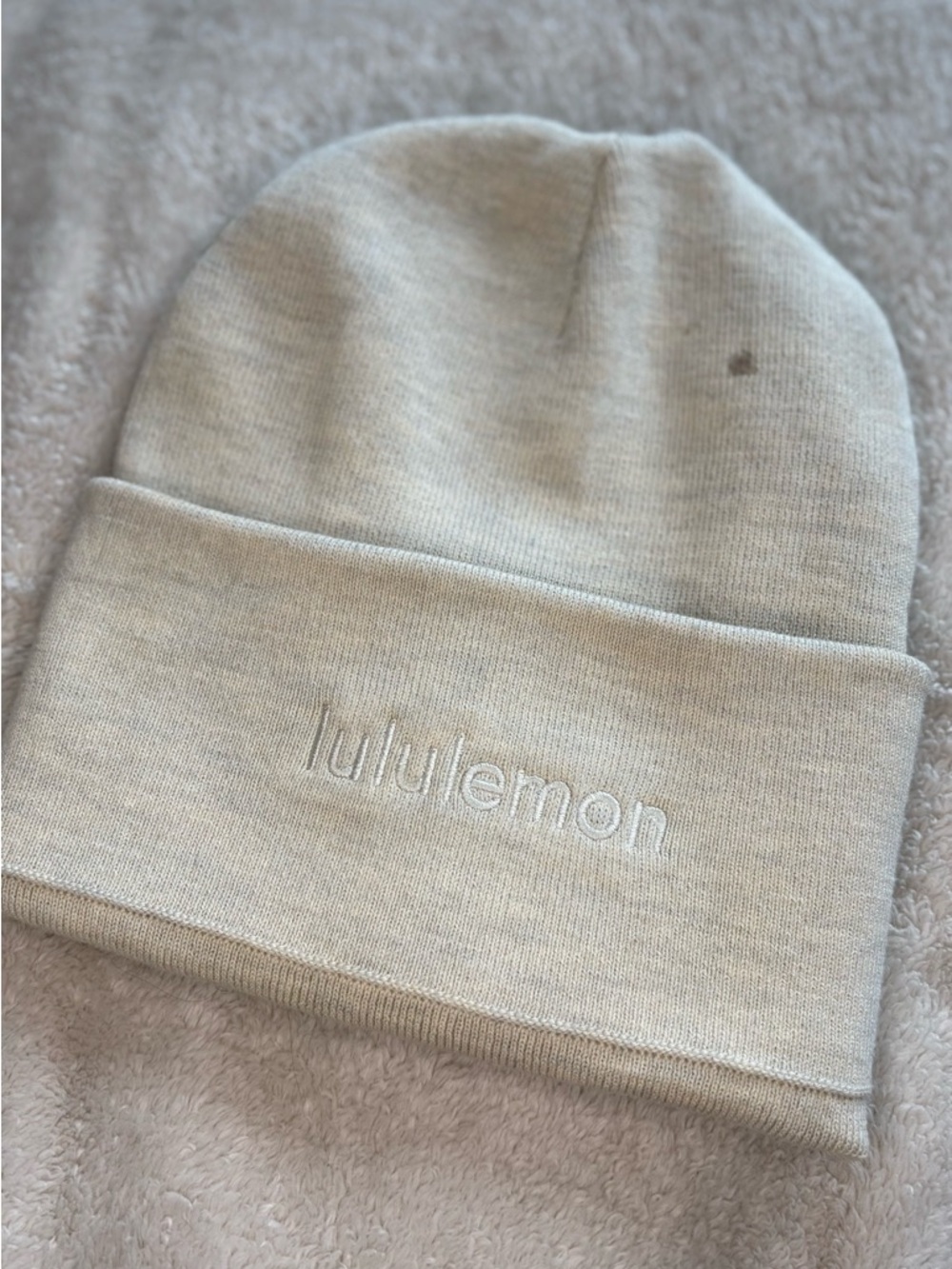 lululemon athletica light cream embroidered cuff beanie